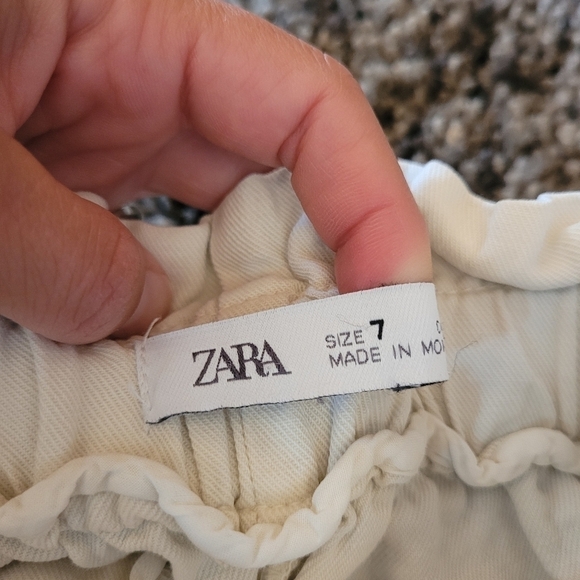 Zara Kids Linen Cream Paperbag Tie Waist Pants Size 7 - Picture 3 of 5